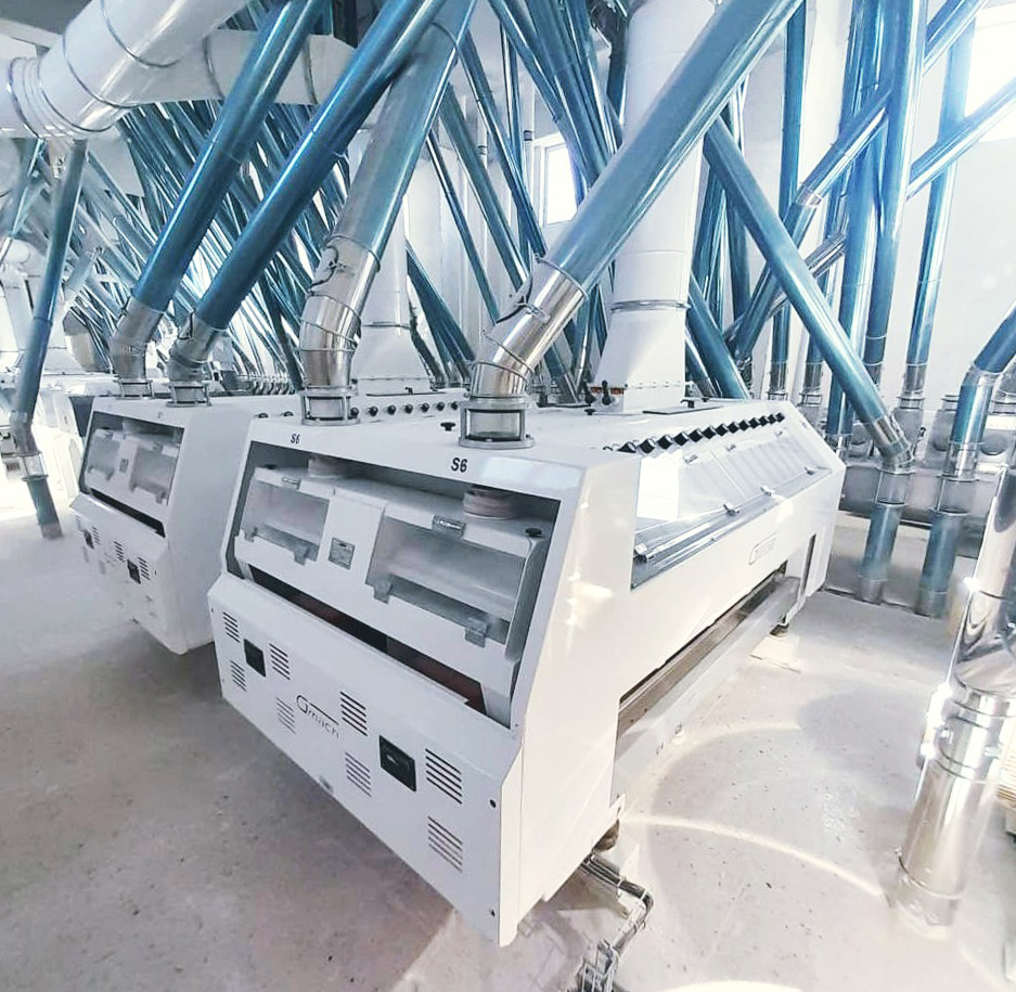  Sistema de molienda con capacidad de procesamiento de trigo de 500 toneladas/día en sistemas de molino en un edificio de varios pisos en Irak.